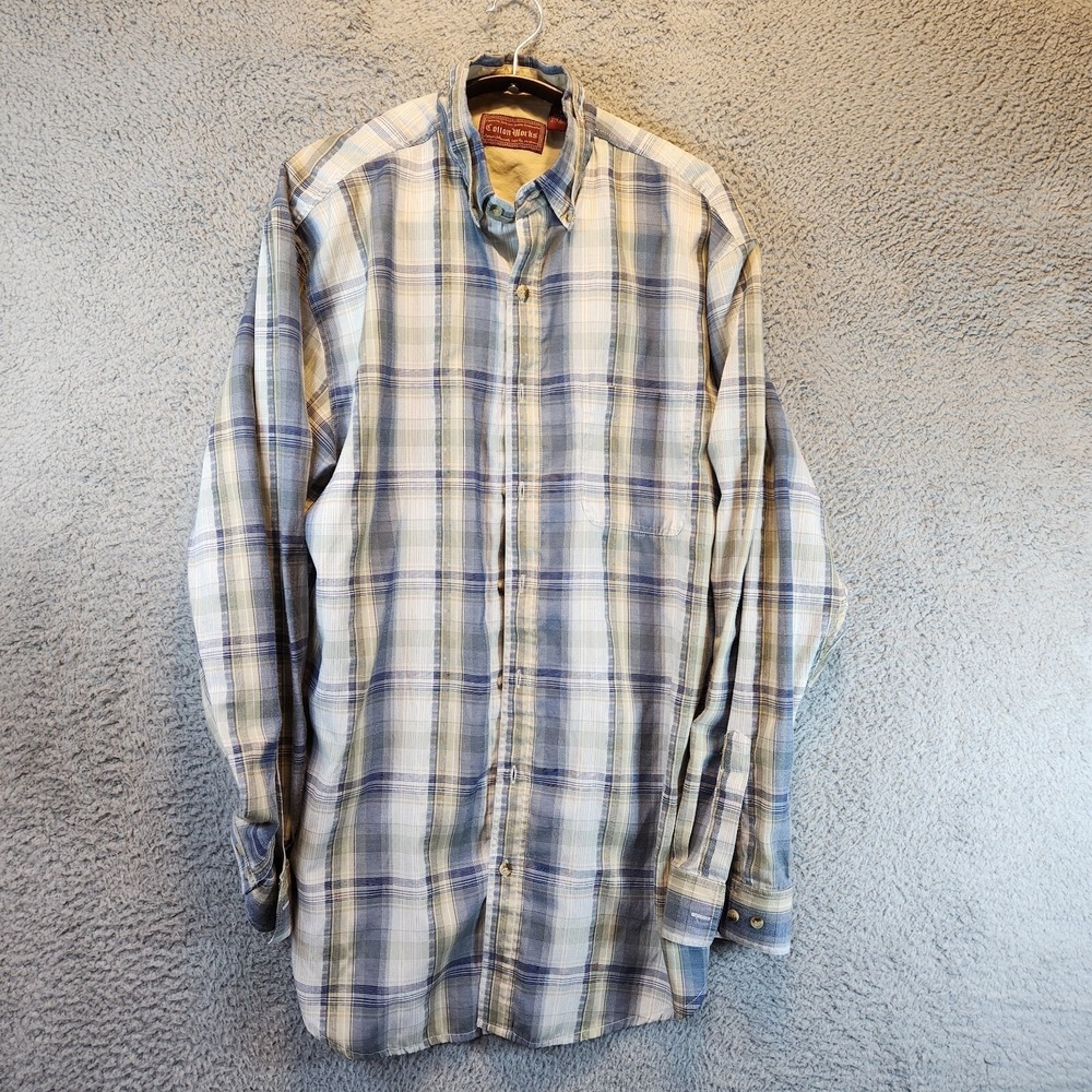 Cotton Works Shirt Men's L Tall Multicolor Plaid Cotton Long Sleeve Button-Down
